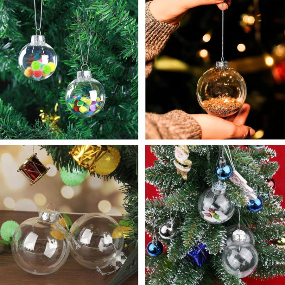 12pcs Diy Clear Plastic Refillable Balls Ornaments, 2.36inch Christmas Balls For Christmas, Birthday, Crafts Decoration