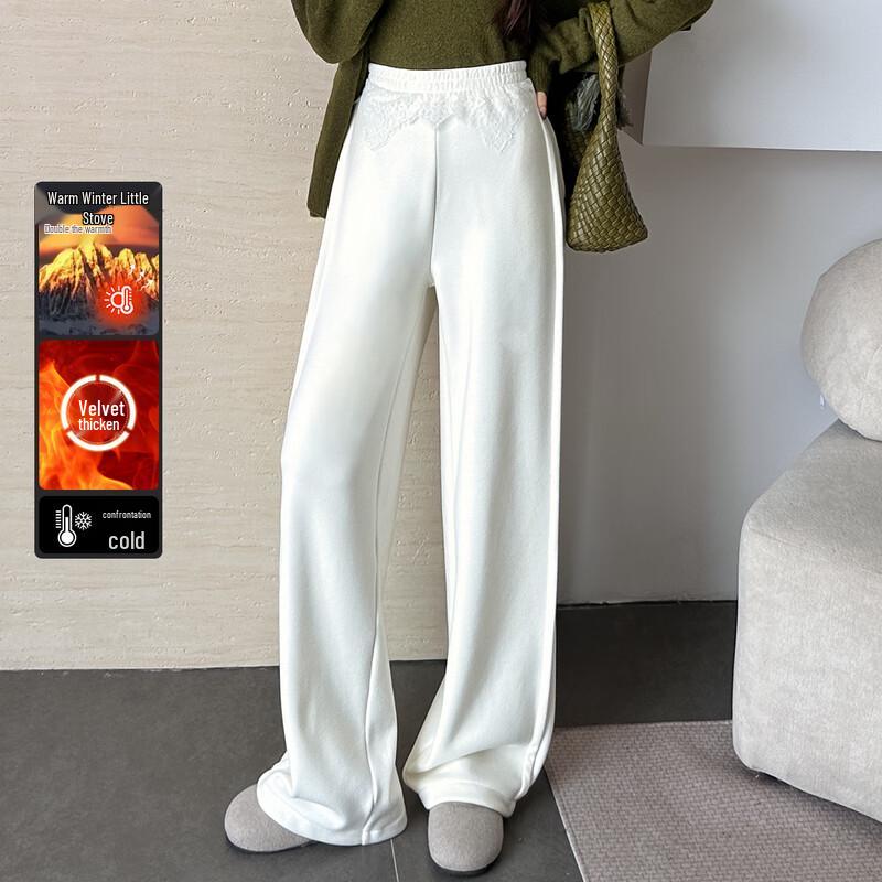 

Bailuyu Women s Fashion Lace Trim Patchwork Fleece Lined Casual Pants L