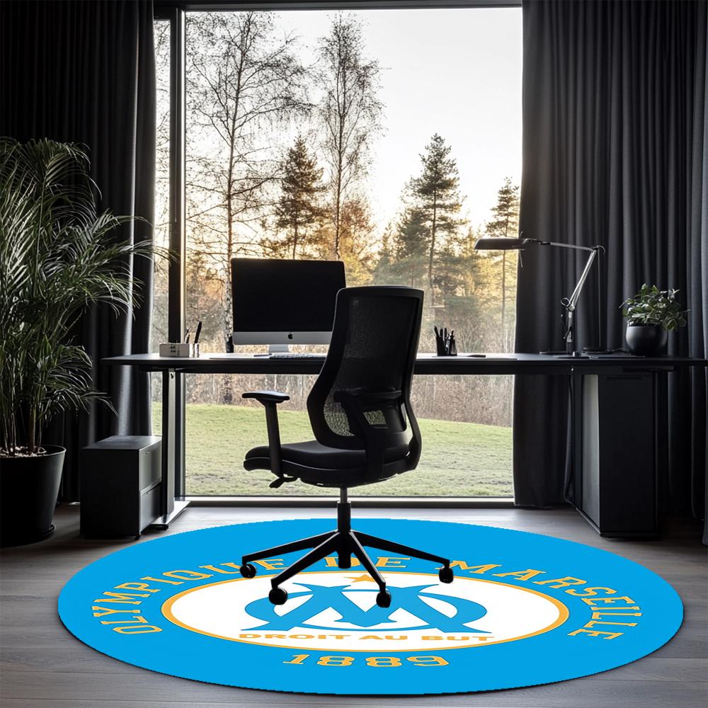 Olympique de Marseille Printed Round Rug Carpet Chair Rug Area Rug Entryway Doormats,for Office Chair Living Room Bedroom Kitchen Room.