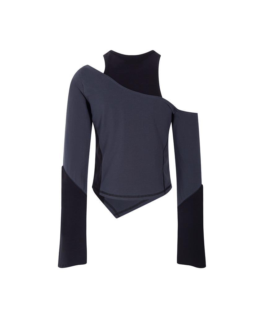 Akeumeseodeu Layered Cutout Off-Shoulder Long Sleeve (Charcoal)