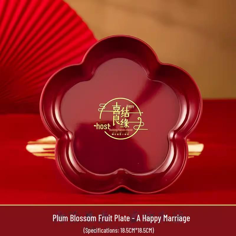 Red Festive Wedding Candy & Dried Fruit Plate for Engagement or Living Room