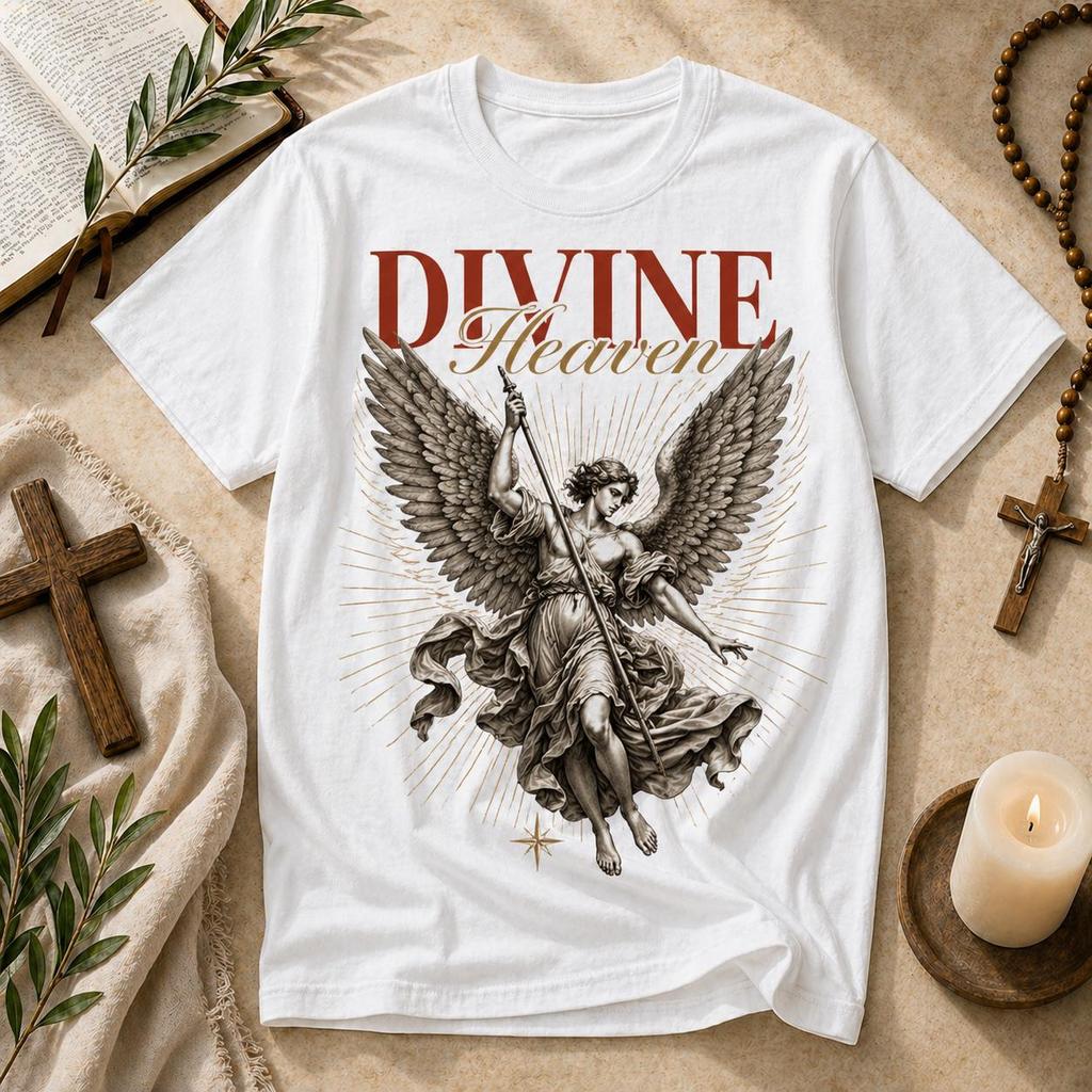 Divine Heaven Archangel Black T-Shirt – Vintage Religious Angel Graphic Tee