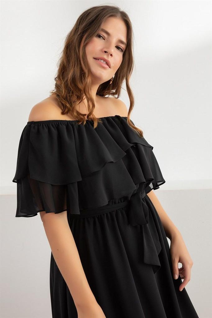 Women's Big Size Dress Burgundy Carmen Madonna Collar Plus Size Chiffon Dress