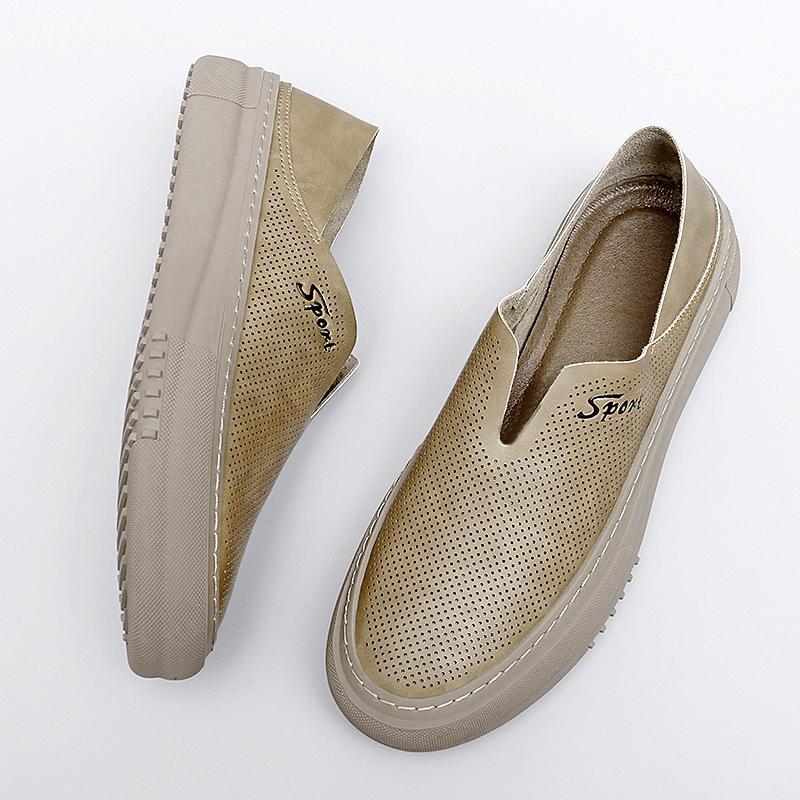 Summer Breathable Men's Leather Casual Shoes Fashion Slip On Handmade Rubber Loafers Outdoor Walking Sport Sneakers Mocassins