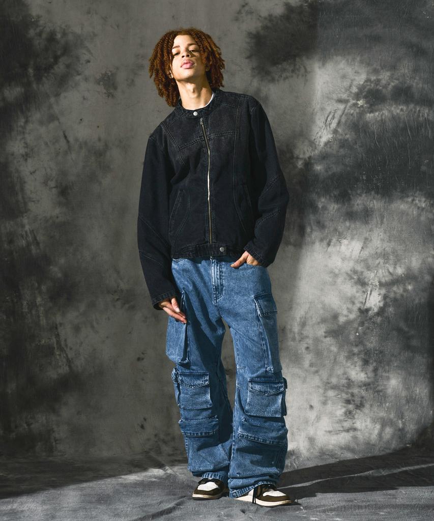 Dominant Curved Biker Denim Jacket_Black