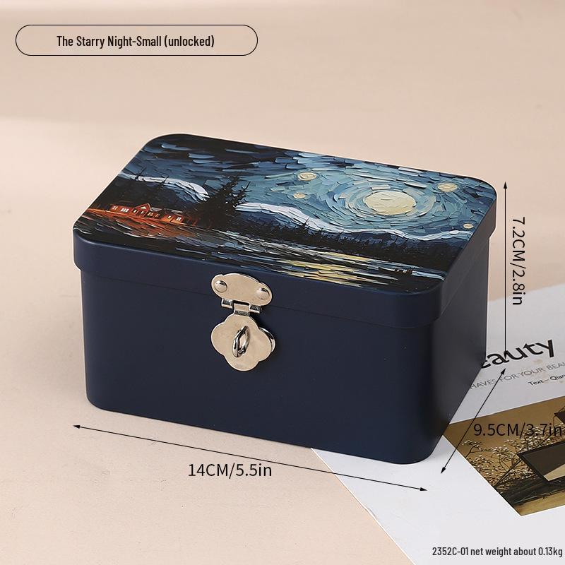 Lockable Retro Tin Box for Cosmetics, Documents, and Jewelry Storage