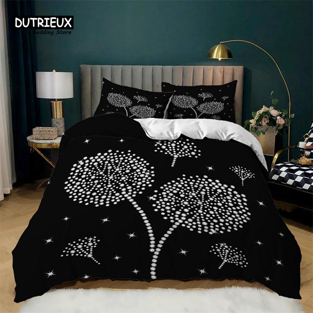 Einfacher Schmetterling Schwarz Bettbezug Löwenzahn Druck Bettwäsche Set Queen Größe Für Erwachsene Mädchen Teenager Zimmerdeko Polyester Steppdeckenbezug