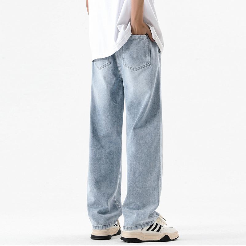Mote Herre Baggy Jeans Løse Rette Koreansk Mote High Street Casual Daglig Sleping Vide Ben Bukser