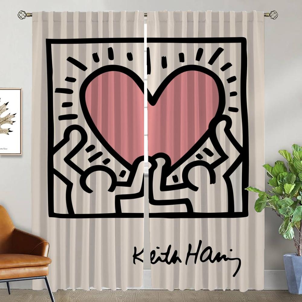 Keith Harings Curtains Child Room Blackout Curtain for Room 2 Panel Tulle for Bedroom Home Interior Curtains Partition Shades