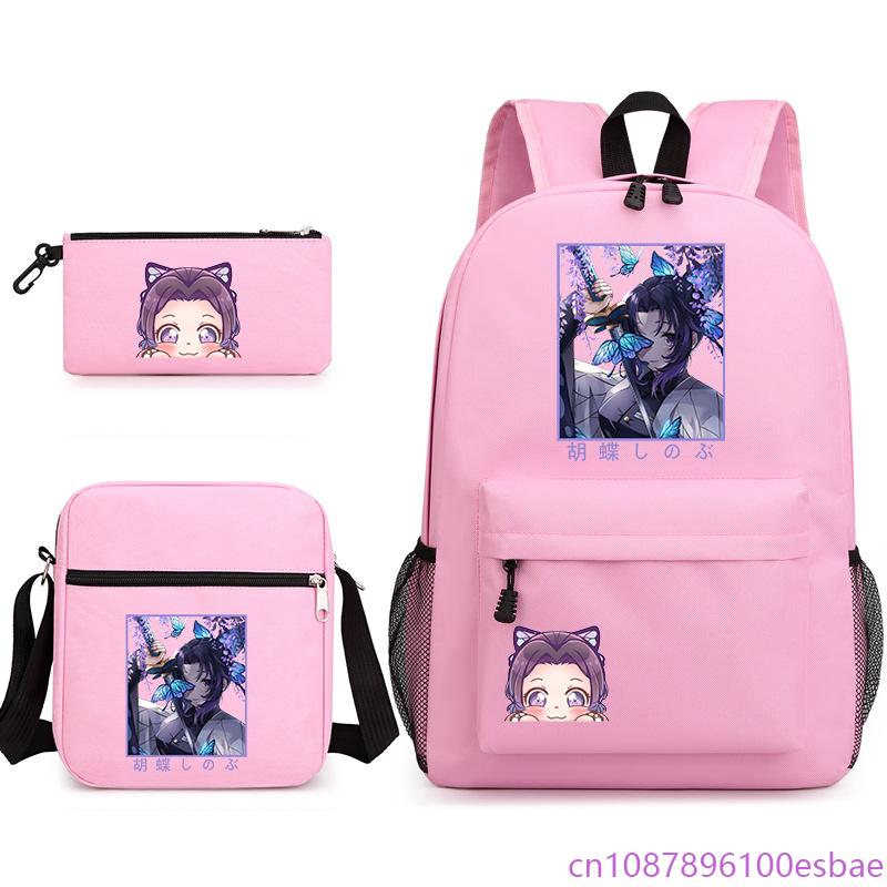 Set Zaino 3 Pezzi per Ragazze Anime Kochou Shinobu Zaino in Oxford Borsa a Tracolla e Astuccio