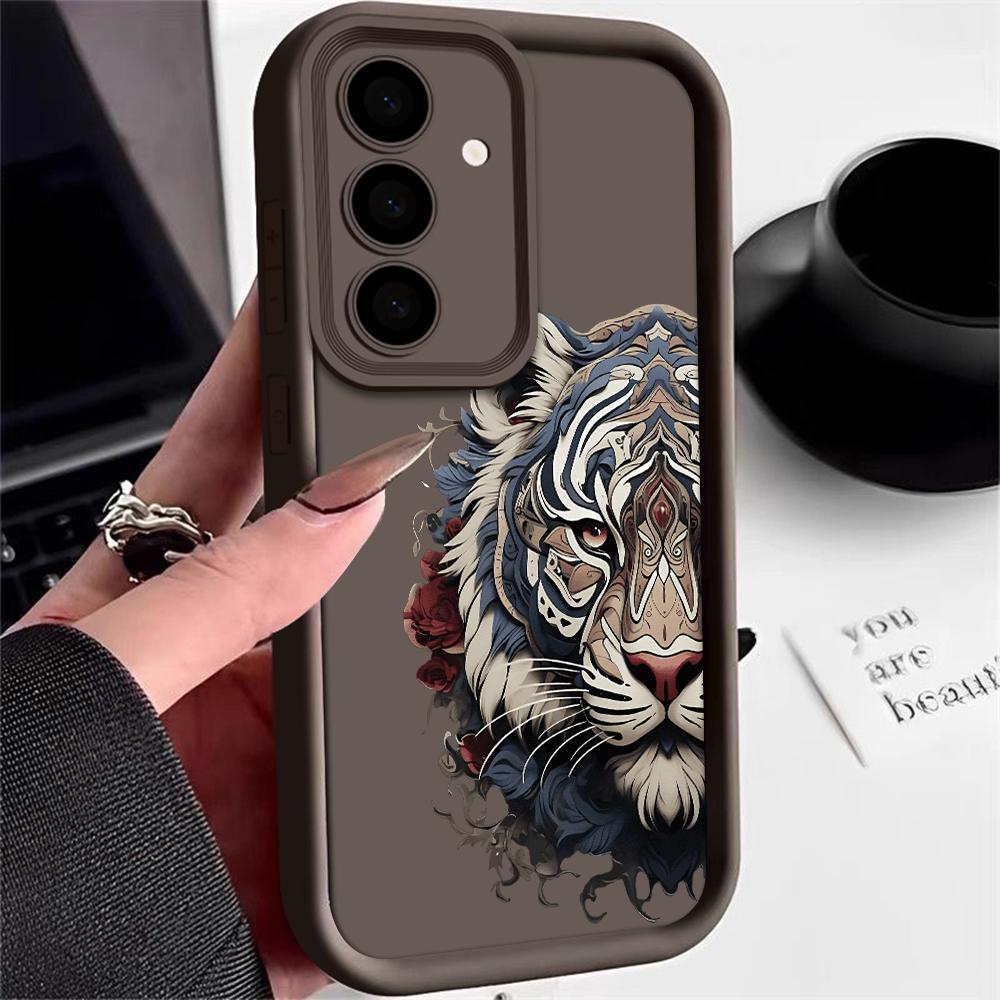 Tiger Head Phone Case For Samsung Galaxy S25 S22 S21 S24 S20 S23 FE Note 20 Plus Ultra A35 A15 A25 A55 Silicone Protect Cover