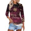 Women's Fashion Casual Lapel Short 3/4 Sleeve Christmas Print Shirt Women's Button Up Tops