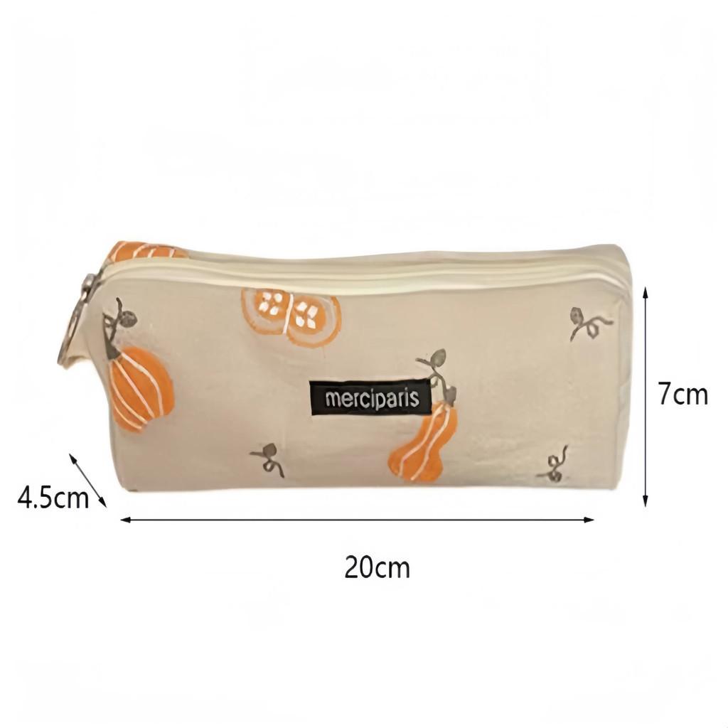 Small Japanese Style Pumpkin Embroidered Cosmetic Bag With Zipper Pocket