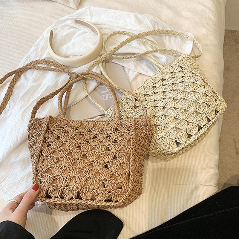 Handwoven Hollow Out Straw Bag Summer Handbag Women's Crossbody Shoulder Bag Street Style Trendy Basket Beach Bag CLE