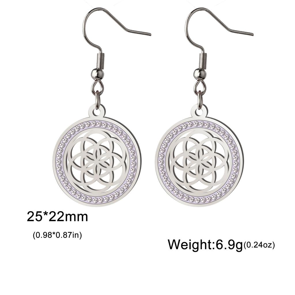 Seed of Life Chakra Flower Dangle Earrings Stainless Steel Gold Clear Zircon Round Earring Sacred Geometry Jewelry