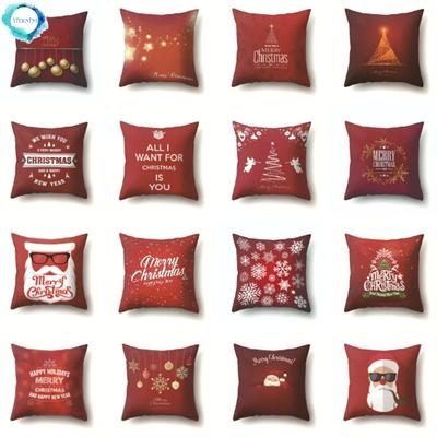 Christmas Style Pattern Square Pillow Cover Polyester Decorative Cushion Cover Home Car Sofa Bedroom Chair Decoration 45X45Cm