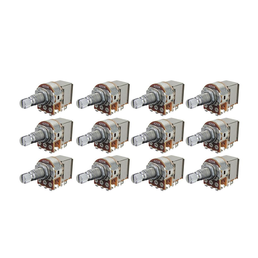 FLEOR 12PCS Push Pull Guitar Potentiometers Long Shaft Pots 18-Spline 500K/250K Choose