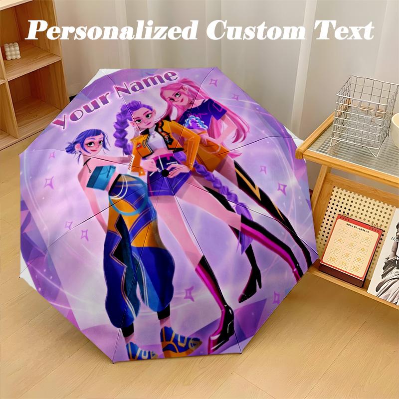 8 Rib Auto Folding Umbrella Kpop Demon Hunters Print Custom Name Text Portable Rain Gear