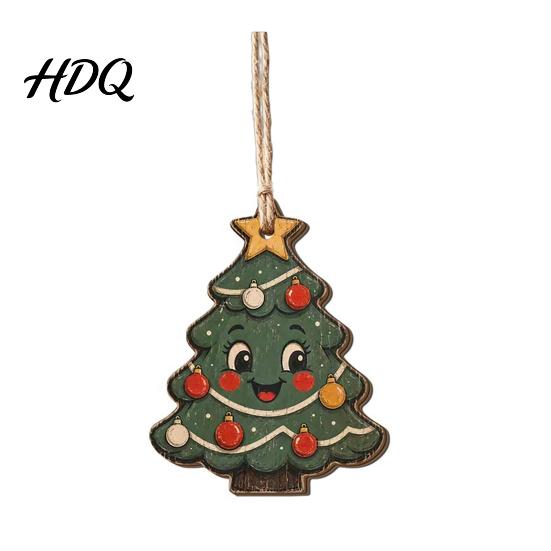 Xmas Wall Hanging Decor Wooden Christmas Santa Claus Ornament Snowman Stocking Tree Wreath Handmade Ornament Decoration 2D Farmhouse Rustic Holiday