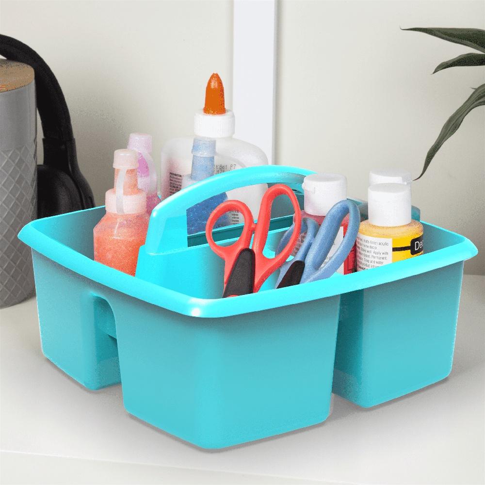 Plastic Desktop Organizer Caddy with Handle Craft Supplies Hobby Storage Multi Compartment Portable Clean Up Solution 6-Pack