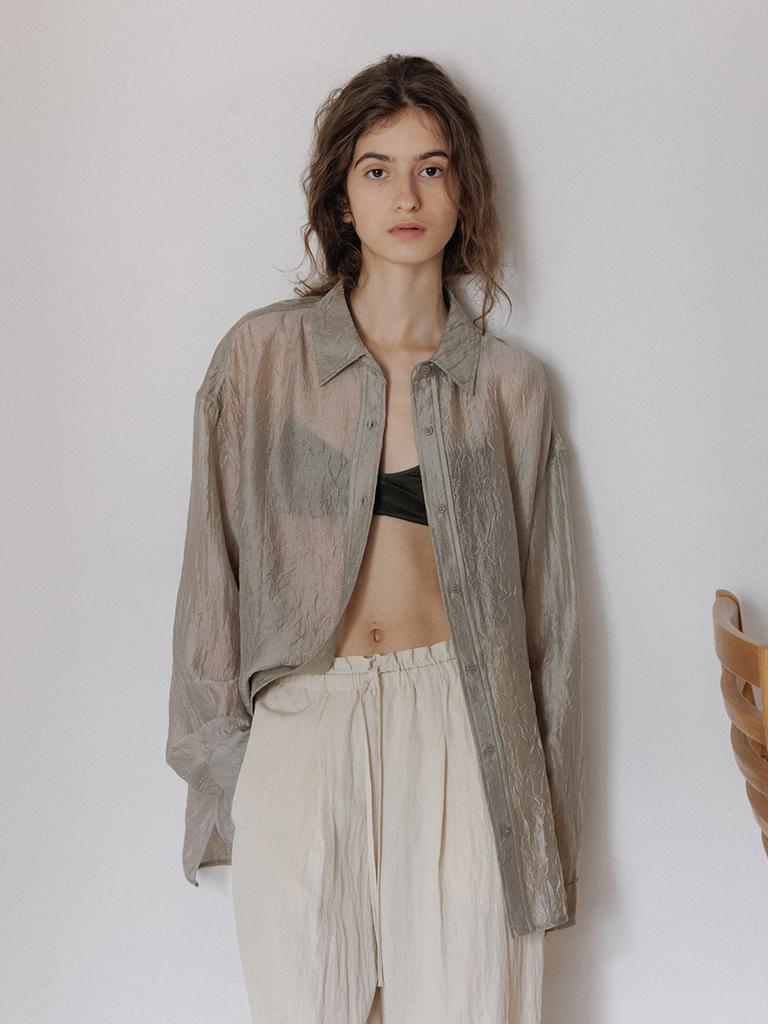 HUNCH Sheer Crinkle Overfit Shirt (3Color)