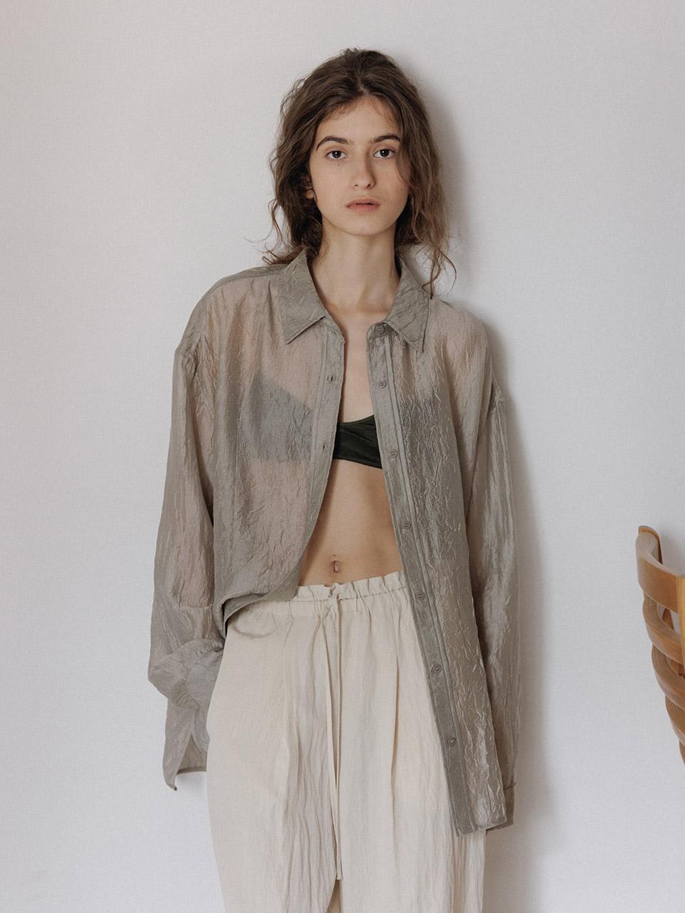 Hunch Sheer Crinkle Overfit Shirt (3Color) Sky Blue/55(Free)