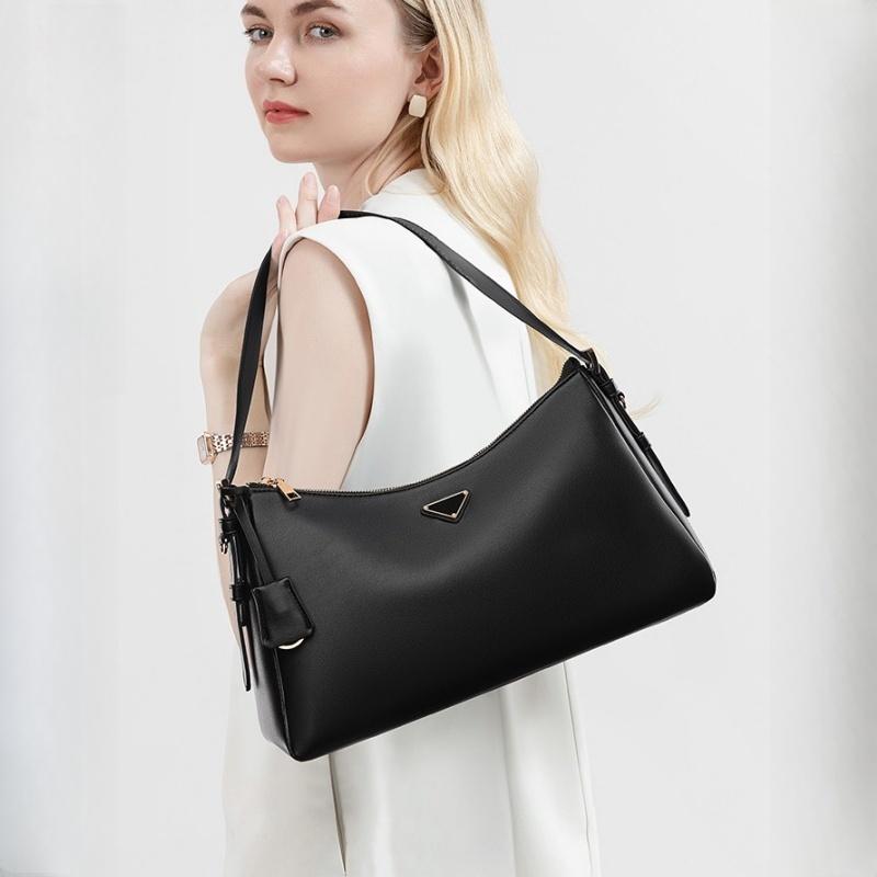 2025 Frühling Neue Einfache Mode Damen Schultertaschen High-End PU Leder Damen Achseltasche Klassisch Schwarz Einfarbig Tragetaschen für Freundin Geschenke