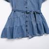 24 Summer New Arrival Women's Rollneck Short-Sleeve Shirt Single-Breasted with Waistband Loose Denim Short Dress 2553046