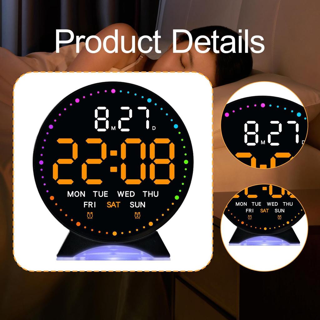 Alarm Clock Adjustable Brightness Multifunctional Modern Silent LED Bedside Clocks for Home