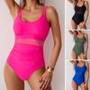 Sexy One-piece Swimsuit U-neck Sleeveless Backless Sexy Monokini Pure Color Mesh Splicing Slim Fit Tummy Control Removable Pads High Waist Swimwear