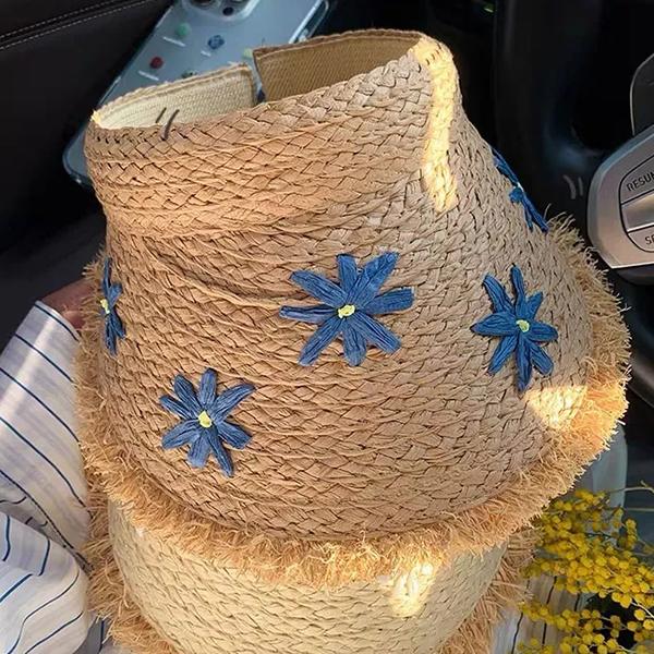 

WTEMPO Пустая тулья, необработанный кром, широкие поля, дорожные пляжные шляпы от солнца, женские, ретро, элегантные, универсальные, с вышивкой, большие соломенные шляпы 1pc хаки