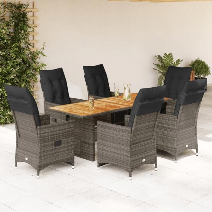 VidaXL Ensemble de bistro de jardin 7 pcs coussins gris poly rotin, ensemble de bistro de jardin, ensemble de balcon, 3276891