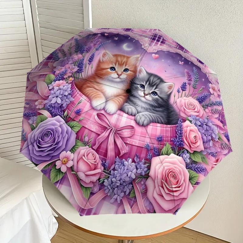 1PC Kittens Flowers Umbrella-8-Rib Reinforced, Automatic Open, Lightweight & Durable, Cute Fashion Accessory for Outdoor-Y0331