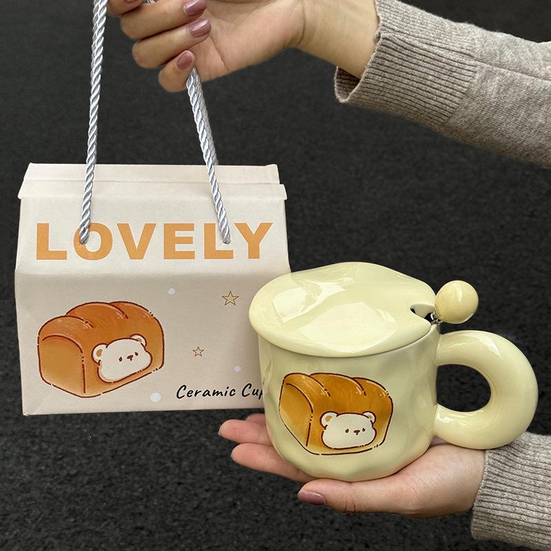 Cute cute mug birthday gift girl gives girlfriend creative practical cup large capacity ceramic cup with lid