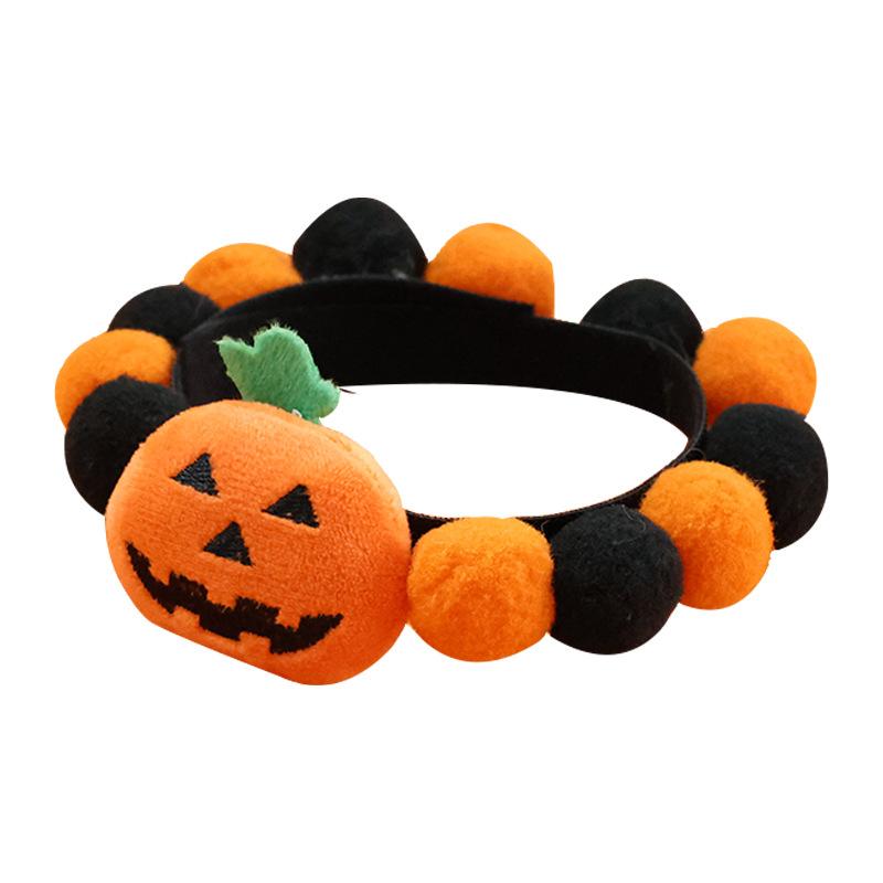 Cat Plush Ball Collar Cute with Doll Pumpkin Spider Small Dog Necklace Beard Corgi Pet Halloween Christmas Neck Ring Jewelry