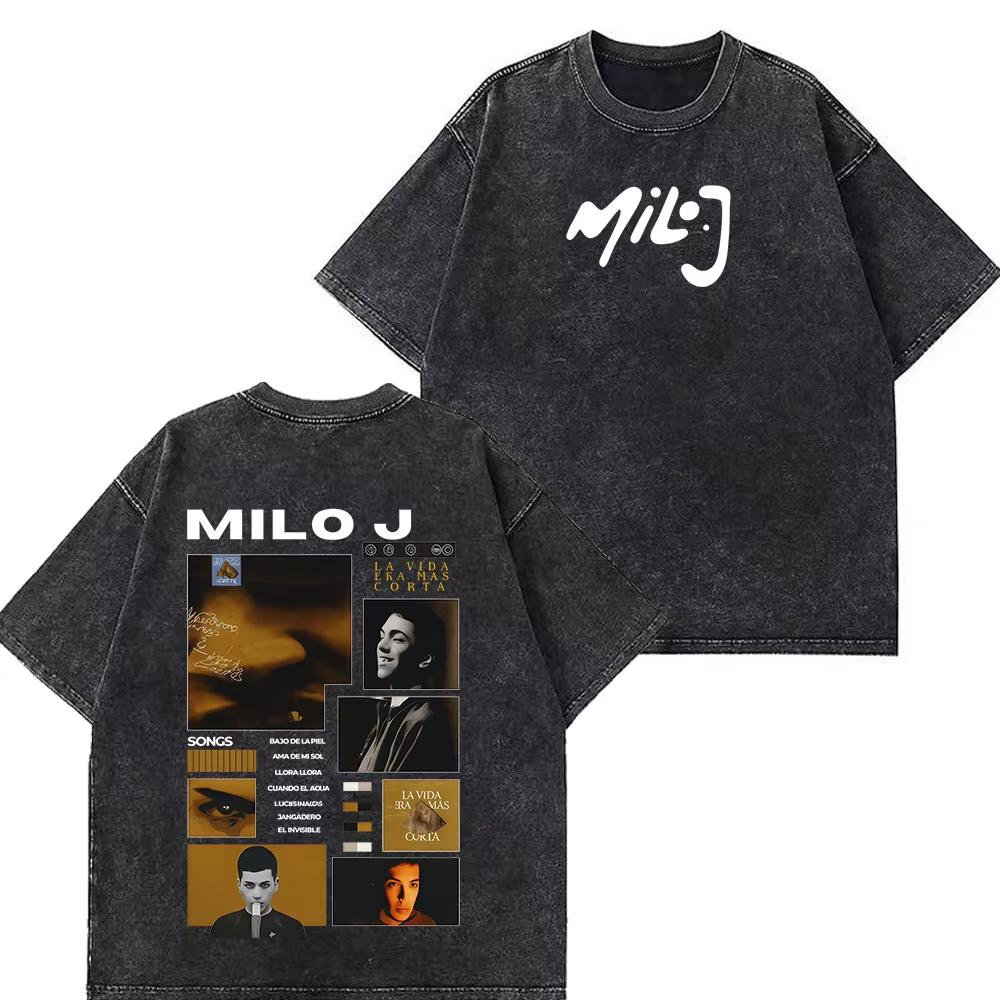 Rapper Milo J Album Tour Vintage Washed T Shirts Mens Women Clothing Harajuku Hip Hop Tshirts Short Slevee Oversized Tshirts