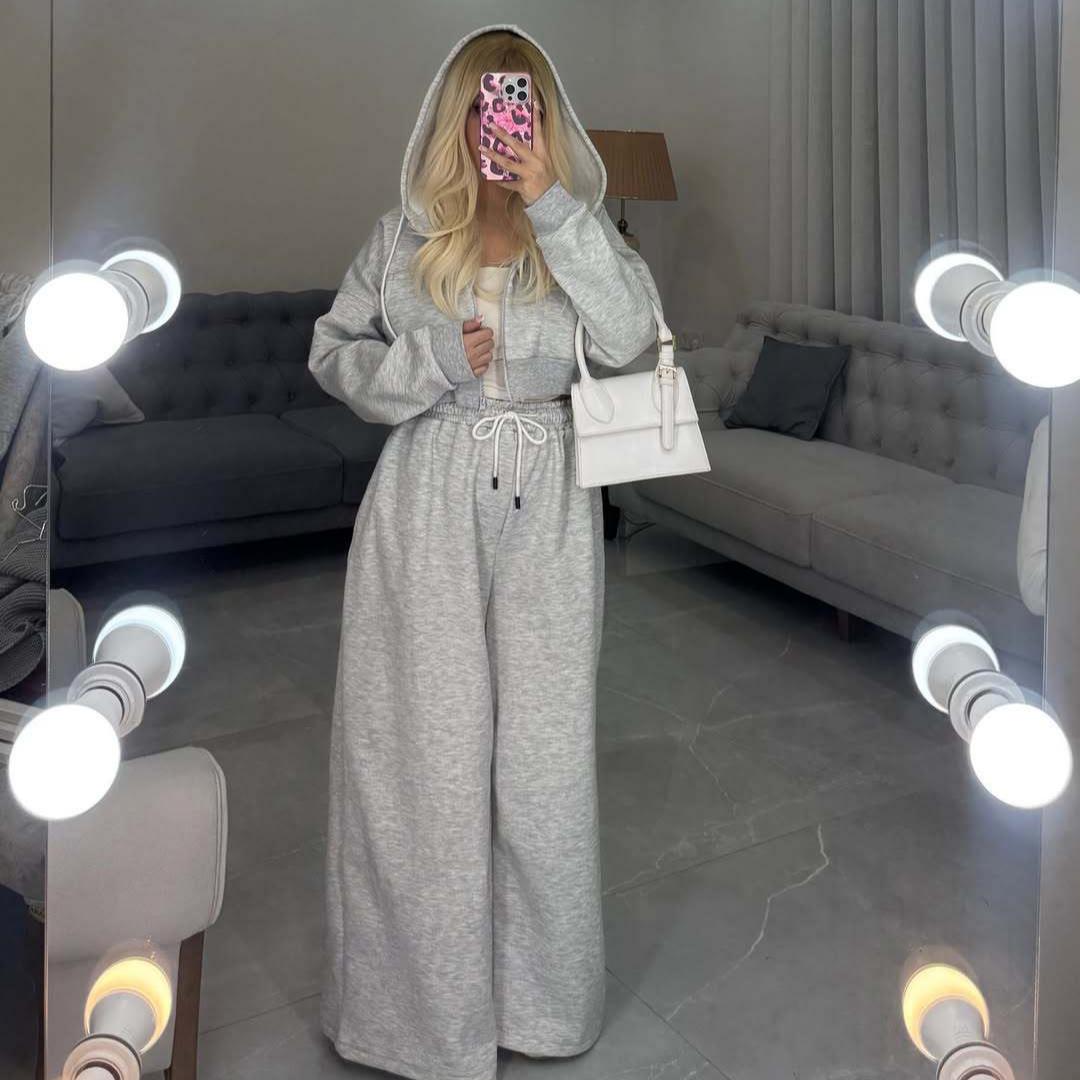 

Женский кардиган с капюшоном и длинные брюки, комплект из двух предметов, осень 2025 - европейский и американский стиль Extra Large