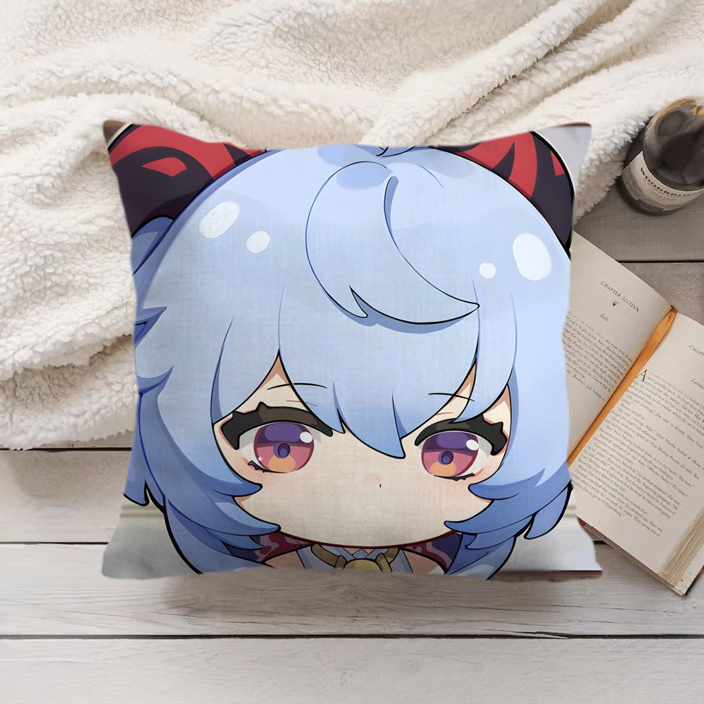 Ganyu Cute Genshin Impact Cushion Cover Silky Short Plush Invisible Zipper Dustproof Sofa Pillow Case For Home Decor