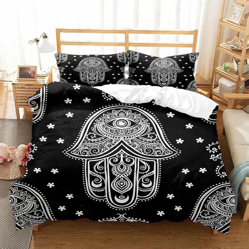Hamsa Hand Bedding Sets Boho Hamsa Eyes Comforter Cover Exotic Bohemian Duvet Cover Set for Kids Boys Girls Trippy Art Bedspread