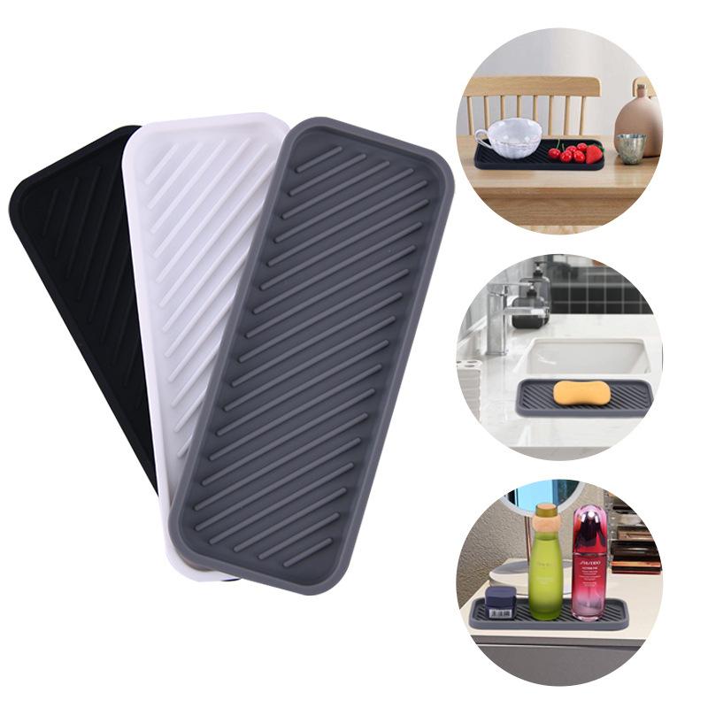 

1/2pSilicone Drain Tray For Tableware Water Cup Fruit Vegetable Kitchen Sink Organizer Storage Tray Sponge Holder Soap Dispenser
