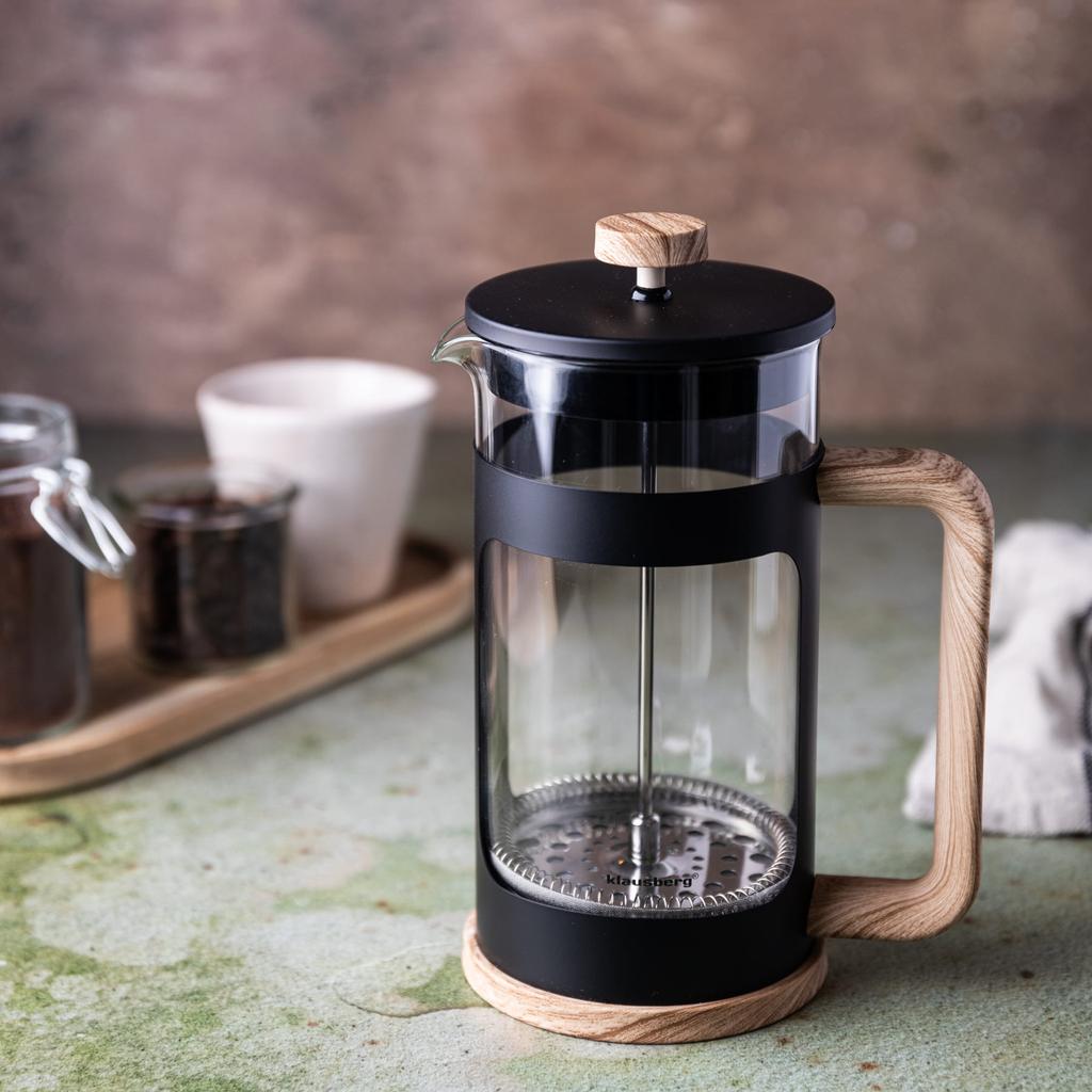 Zaparzacz do kawy/herbaty 1.0L French Press drewniany uchwyt KLAUSBERG KB-7681
