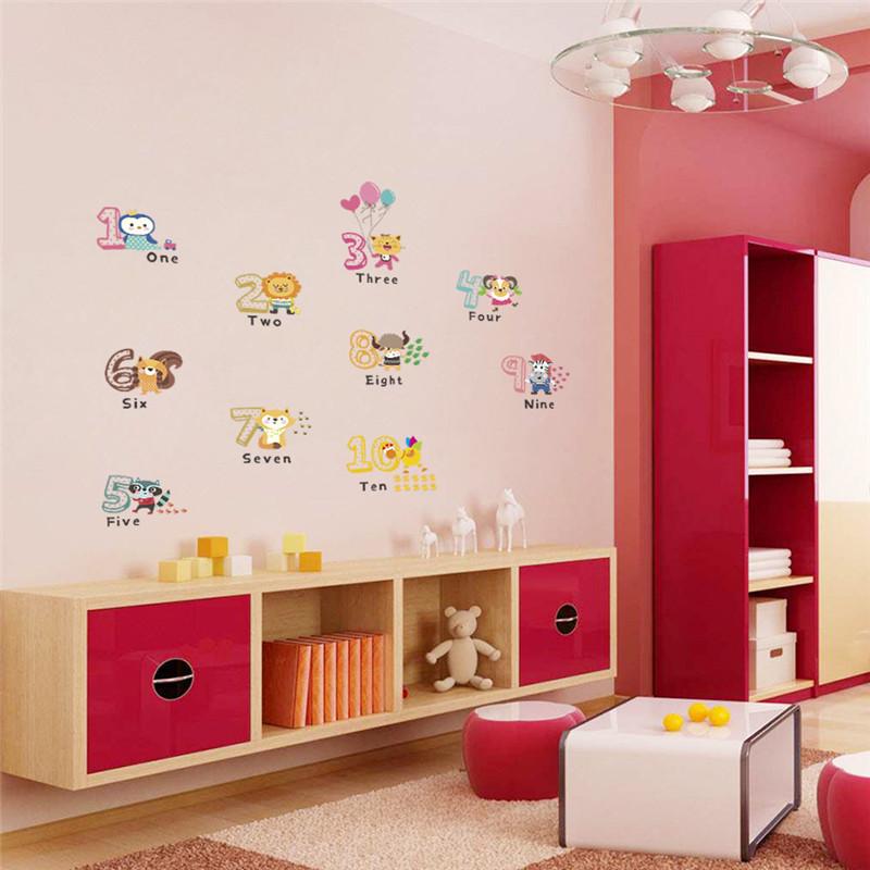 1Set Funny Animal Number Alphabet Wall Sticker Kids Room Home Decor Wall Decals