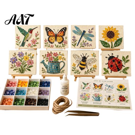 Set per Creare Decorazioni Costiere Fai da Te Mosaico Artistico con Vetro di Mare, Kit Creativo a Tema Animali Marini per Adulti Principianti, Pacchetto Materiali Fatti a Mano Casa Nautica