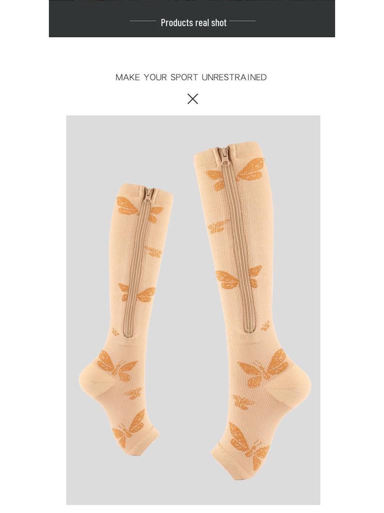 Women's Open-Toe Compression Zipper Socks - Elastic Calf Support 