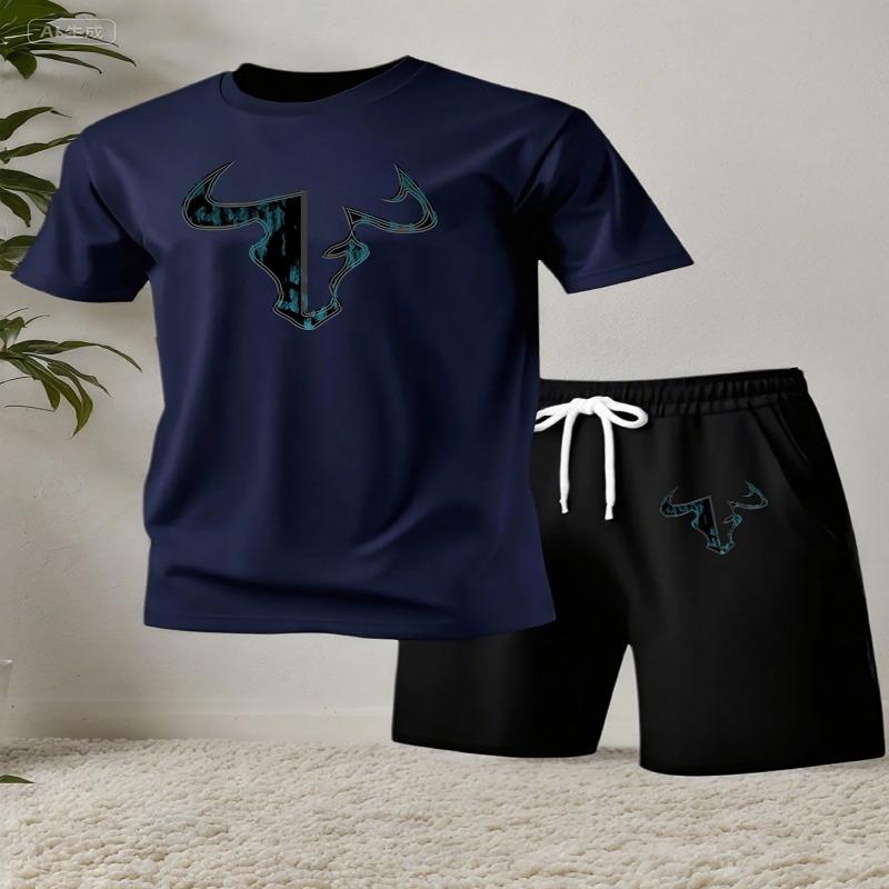 Sommer Herren Freizeit Sport Kurzarm T-Shirt Shorts Zweiteiler Anzug