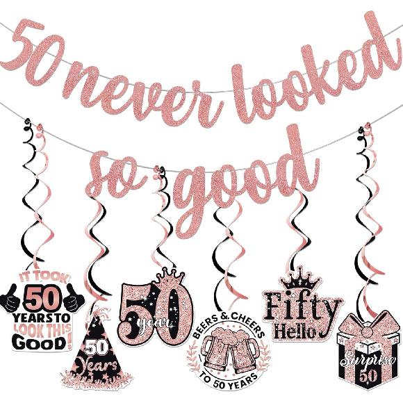 50 Never Looked So Good Banner 50th Birthday Party Decorations for Women Happy 50th Birthday Banner 50th Anniversary Rose Gold Glitter Birthday Party розового золота