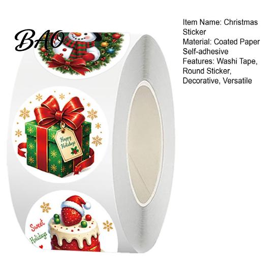 Self Adhesive Holiday Tags Christmas Round Stickers, Santa Claus Snowman And Gingerbread Patterns Print, Party Favor Labels Envelope Seals for