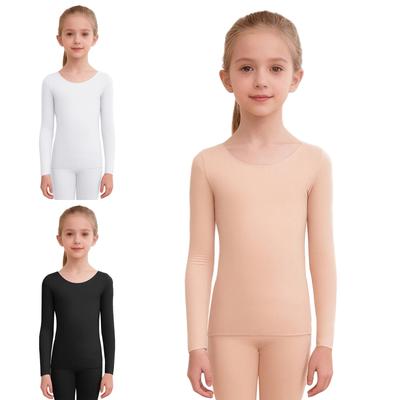 Seamless Thermal Dance Top for Kids Girls: Round Neck Long Sleeve Warm Up Pullover for Ballet, Gymnastics Practice & Winter