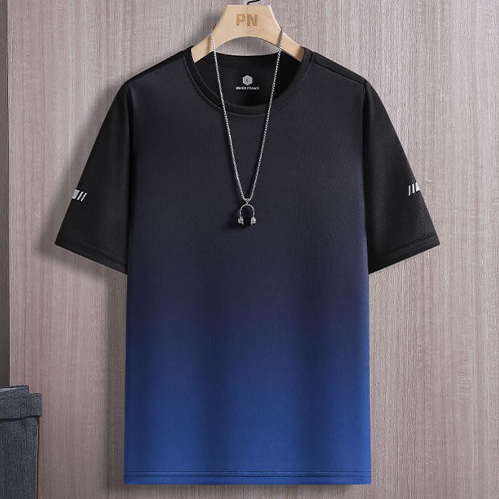 Anzn Short Sleeve Summer Oversized Gradient Running Loose Round Plus Sizes and Fall Men's T-Shirt, Sportswear, Tee, Print, Casual, Wear, Fit, Stylish,