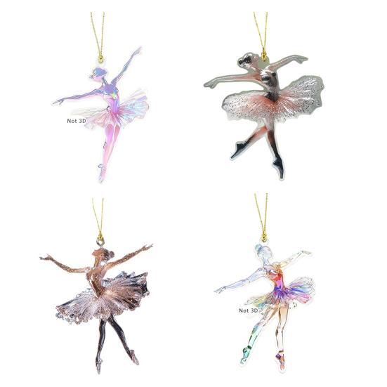 Sparkling Ballerina Christmas Ornament 2D Acrylic Hanging Decor for Tree Car Mirror Home Display Festive Dance Figure